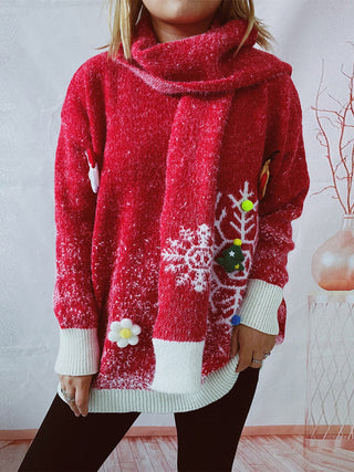 Shop Christmas Element Round Neck Sweater and Scarf Set - High-Quality U.S. Made Women’s Fashion with Free & Fast Shipping