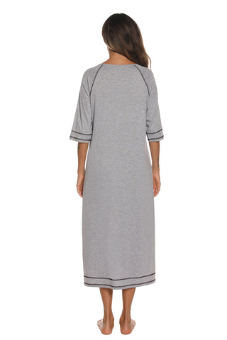 Shop Zip Up Slit Round Neck Night Dress with Pockets - High-Quality U.S. Made Women’s Fashion with Free & Fast Shipping