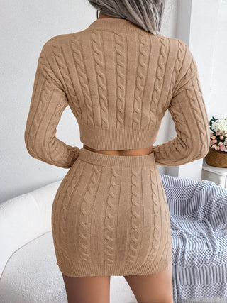 Shop Cable-Knit Round Neck Top and Skirt Sweater Set - High-Quality U.S. Made Women’s Fashion with Free Fast Shipping