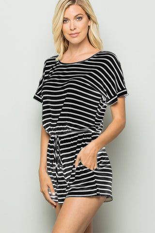 Shop Heimish Full Size Striped Round Neck Short Sleeve Romper - High-Quality U.S. Made Women’s Fashion with Free & Fast Shipping