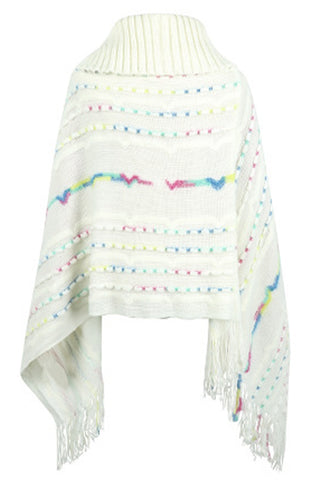 Shop Cloak Sleeve Fringe Detail Poncho - High-Quality U.S. Made Women’s Fashion with Free Fast Shipping