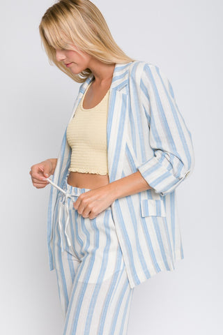 Shop Love Tree Linen Woven Striped Blazer - High-Quality U.S. Made Women’s Fashion with Free & Fast Shipping