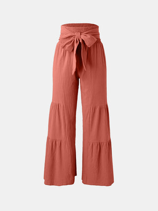 Shop Tied Ruched Wide Leg Pants - High-Quality U.S. Made Women’s Fashion with Free & Fast Shipping