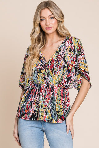 Shop BOMBOM Printed Surplice Peplum Blouse - High-Quality U.S. Made Women’s Fashion with Free & Fast Shipping