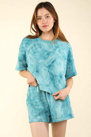 Shop Teal VERY J Quilted Washed Crop Top and Shorts Set - High-Quality U.S. Made Women’s Fashion with Free & Fast Shipping