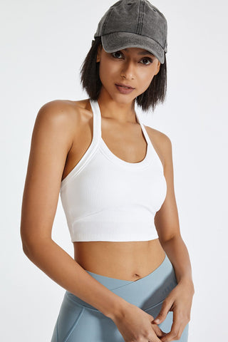 Shop White Halter Neck Active Cami - High-Quality U.S. Made Women’s Fashion with Free & Fast Shipping