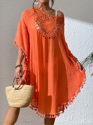 Shop Tassel Cutout Scoop Neck Cover-Up Dress - High-Quality U.S. Made Women’s Fashion with Free & Fast Shipping