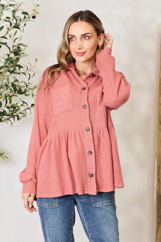 Shop Heimish Full Size Waffle-Knit Button Down Blouse - High-Quality U.S. Made Women’s Fashion with Free & Fast Shipping