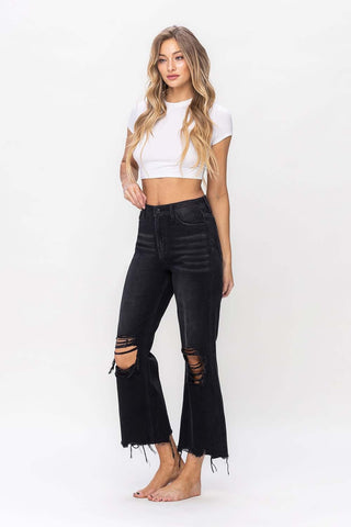 Shop Vervet by Flying Monkey Vintage Ultra High Waist Distressed Crop Flare Jeans - High-Quality U.S. Made Women’s Fashion with Free & Fast Shipping