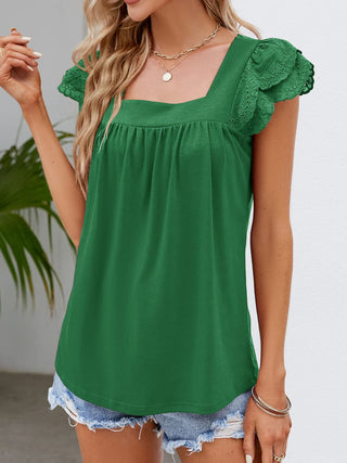 Shop Ruffled Square Neck Cap Sleeve Blouse - High-Quality U.S. Made Women’s Fashion with Free & Fast Shipping