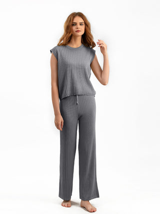 Shop Ribbed Sweater Vest and Drawstring Knit Pants Set - High-Quality U.S. Made Women’s Fashion with Free Fast Shipping