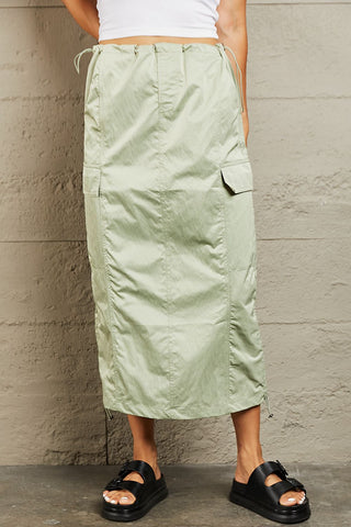 Shop HYFVE Just In Time High Waisted Cargo Midi Skirt - High-Quality U.S. Made Women’s Fashion with Free & Fast Shipping