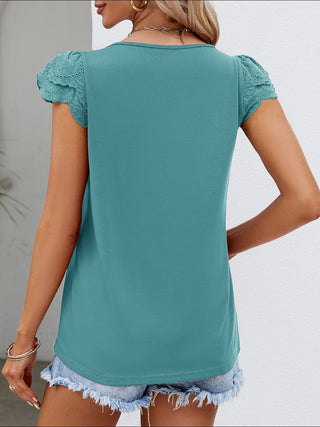 Shop Ruffled Square Neck Cap Sleeve Blouse - High-Quality U.S. Made Women’s Fashion with Free & Fast Shipping