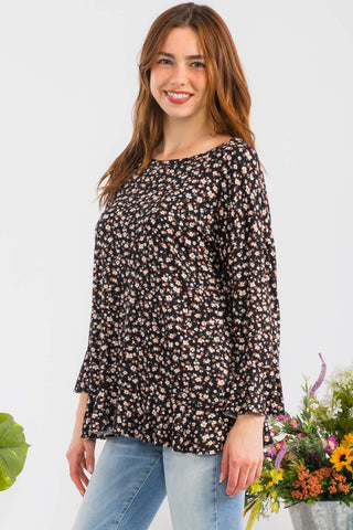 Shop Celeste Full Size Floral Ruffle Detail Top - High-Quality U.S. Made Women’s Fashion with Free & Fast Shipping