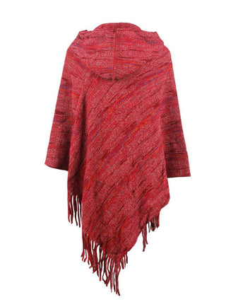 Shop Fringe Hem Hooded Poncho - High-Quality U.S. Made Women’s Fashion with Free Fast Shipping