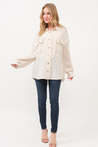 Shop And The Why Texture Button Up Openwork Shirt - High-Quality U.S. Made Women’s Fashion with Free & Fast Shipping