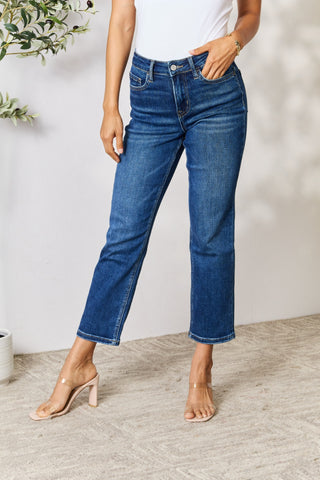 Shop Dark BAYEAS Cropped Straight Jeans - High-Quality U.S. Made Women’s Fashion with Free & Fast Shipping