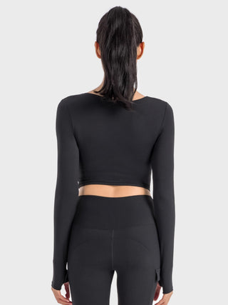 Shop Millennia Ruched Cropped Long Sleeve Sports Top - High-Quality U.S. Made Women’s Fashion with Free & Fast Shipping