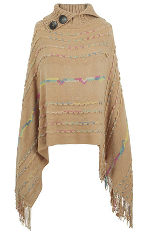 Shop Cloak Sleeve Fringe Detail Poncho - High-Quality U.S. Made Women’s Fashion with Free Fast Shipping