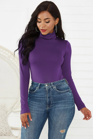 Shop Violet Turtleneck Long Sleeve Bodysuit - High-Quality U.S. Made Women’s Fashion with Free & Fast Shipping