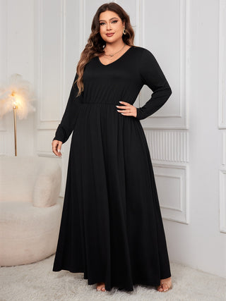 Shop Black Honey Plus Size Cutout V-Neck Long Sleeve Maxi Dress - High-Quality U.S. Made Women’s Fashion with Free & Fast Shipping