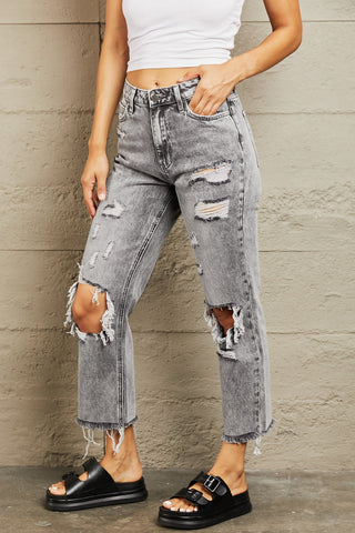 Shop BAYEAS Acid Wash Distressed Straight Jeans - High-Quality U.S. Made Women’s Fashion with Free & Fast Shipping