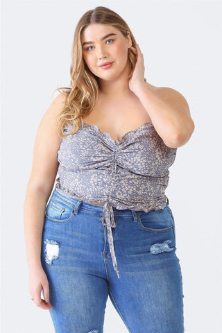 Shop Zenobia Plus Size Drawstring Smocked Floral Tube Top - High-Quality U.S. Made Women’s Fashion with Free Fast Shipping