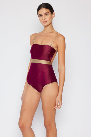 Shop Marina West Swim Wave Break Contrast Trim One-Piece in Wine - High-Quality U.S. Made Women’s Fashion with Free & Fast Shipping