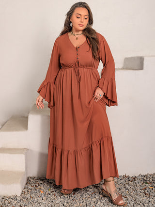 Shop Plus Size V-Neck Flare Sleeve Maxi Dress - High-Quality U.S. Made Women’s Fashion with Free Fast Shipping