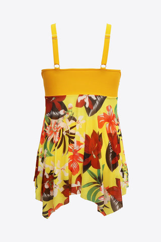 Shop Plus Size Floral Two-Tone Asymmetrical Hem Two-Piece Swimsuit - High-Quality U.S. Made Women’s Fashion with Free & Fast Shipping