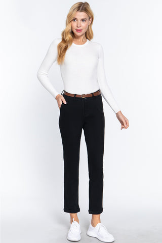 Shop Black ACTIVE BASIC Cotton-Span Twill Straight Pants - High-Quality U.S. Made Women’s Fashion with Free & Fast Shipping