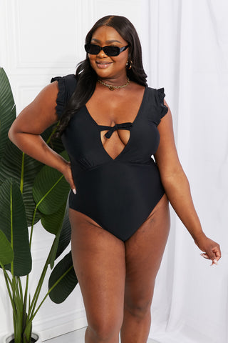 Shop Marina West Swim Seashell Ruffle Sleeve One-Piece in Black - High-Quality U.S. Made Women’s Fashion with Free & Fast Shipping