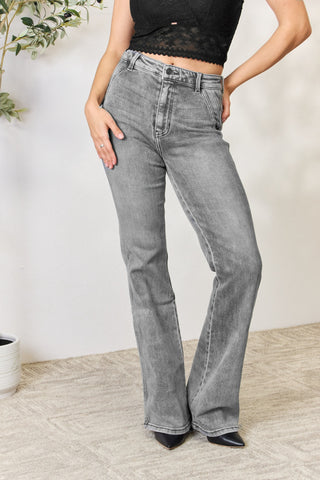 Shop Light Grey Kancan High Waist Slim Flare Jeans - High-Quality U.S. Made Women’s Fashion with Free & Fast Shipping