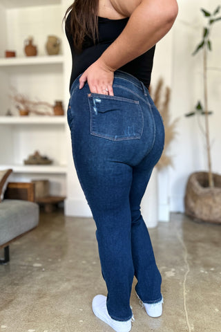 Shop Judy Blue Full Size High Waist Rigid Magic Heavy Destroy Straight Jeans - High-Quality U.S. Made Women’s Fashion with Free & Fast Shipping