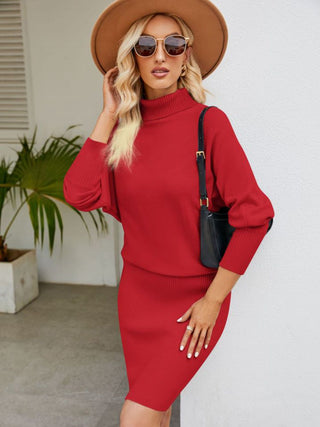 Shop Turtle Neck Long Sleeve Ribbed Sweater Dress - High-Quality U.S. Made Women’s Fashion with Free & Fast Shipping