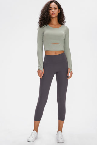 Shop Millennia Long Sleeve Cropped Top With Sports Strap - High-Quality U.S. Made Women’s Fashion with Free & Fast Shipping