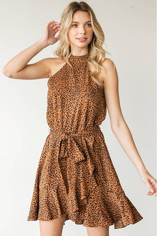 Shop First Love Full Size Leopard Belted Sleeveless Dress - High-Quality U.S. Made Women’s Fashion with Free & Fast Shipping