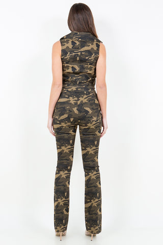 Shop American Bazi V-Cut Ruched Camo Flare Pants - High-Quality U.S. Made Women’s Fashion with Free & Fast Shipping