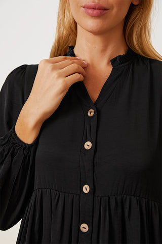 Shop Ruffled Button Up Long Sleeve Tiered Shirt - High-Quality U.S. Made Women’s Fashion with Free & Fast Shipping