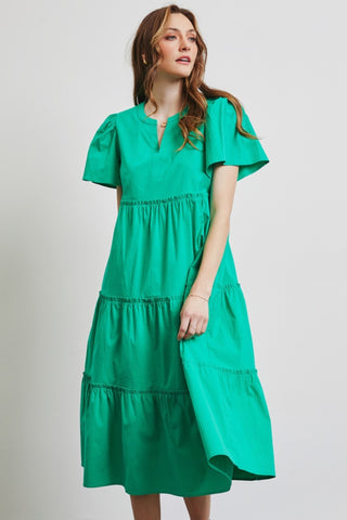 Shop HEYSON Full Size Cotton Poplin Ruffled Tiered Midi Dress - High-Quality U.S. Made Women’s Fashion with Free & Fast Shipping