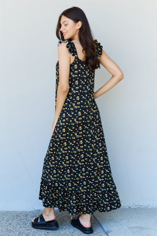 Shop Doublju In The Garden Ruffle Floral Maxi Dress in Black Yellow Floral - High-Quality U.S. Made Women’s Fashion with Free & Fast Shipping