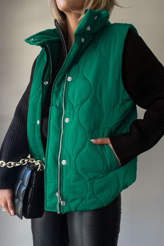 Shop Green Collared Neck Vest with Pockets - High-Quality U.S. Made Women’s Fashion with Free & Fast Shipping