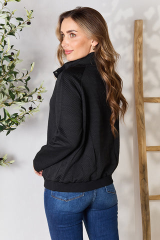 Shop Half Buttoned Collared Neck Sweatshirt with Pocket - High-Quality U.S. Made Women’s Fashion with Free & Fast Shipping