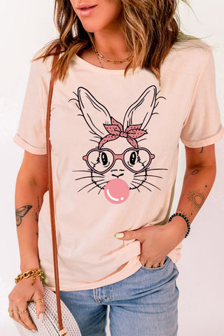 Shop Blush Pink Rabbit Graphic Round Neck Short Sleeve T-Shirt - High-Quality U.S. Made Women’s Fashion with Free & Fast Shipping