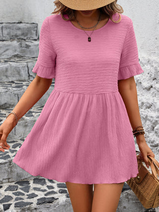 Shop Blush Pink Ivy Lane Round Neck Short Sleeve Blouse - High-Quality U.S. Made Women’s Fashion with Free & Fast Shipping