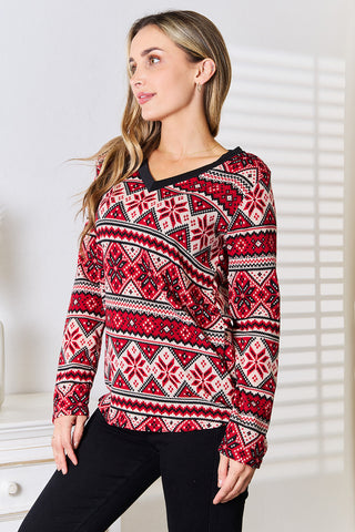 Shop Heimish Full Size Snowflake Print Long Sleeve Top - High-Quality U.S. Made Women’s Fashion with Free & Fast Shipping