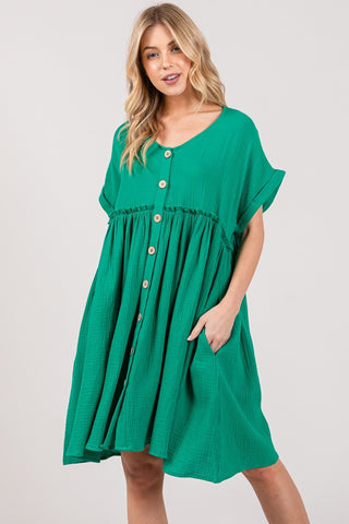 Shop SAGE + FIG Full Size Button Up Short Sleeve Dress - High-Quality U.S. Made Women’s Fashion with Free & Fast Shipping