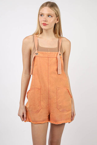 Shop VERY J Washed Frayed Hem Denim Overall - High-Quality U.S. Made Women’s Fashion with Free & Fast Shipping