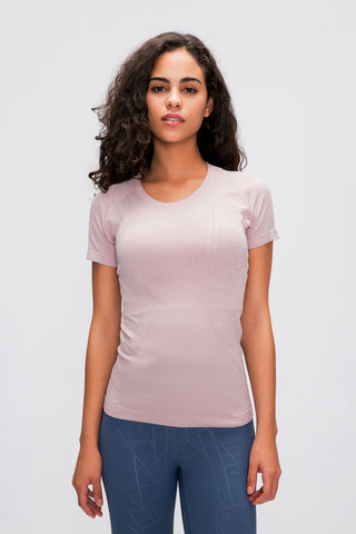 Shop Dusty Pink Millennia Round Neck Short Sleeve Active T-Shirt - High-Quality U.S. Made Women’s Fashion with Free & Fast Shipping