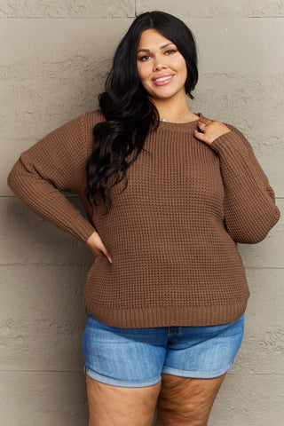 Shop Zenana Breezy Days Plus Size High Low Waffle Knit Sweater - High-Quality U.S. Made Women’s Fashion with Free Fast Shipping